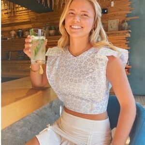 Koch Womens Medium Blouse Cecilia Blue Disco Floral Crop Top Zipper‎ Ruffles